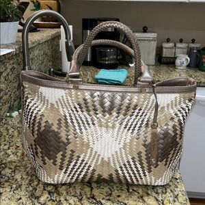 EUC Authentic Cole Haan Genevieve Woven Metallic Paid Leather Handbag